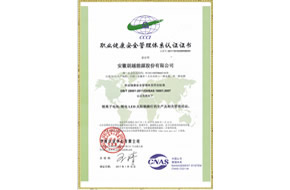 职业健康安全管理体系认证证书